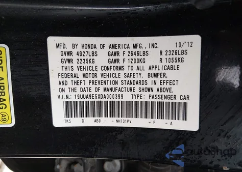 2013 Acura Tl 3.7 from USA, damaged, VIN 19UUA9E5XDA000399